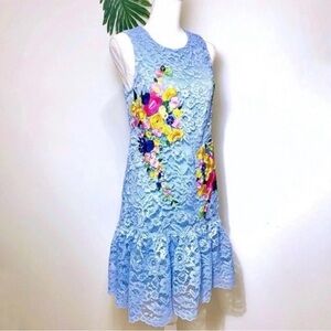 Darian Blue Lace Dress with Floral Embroidery size 8